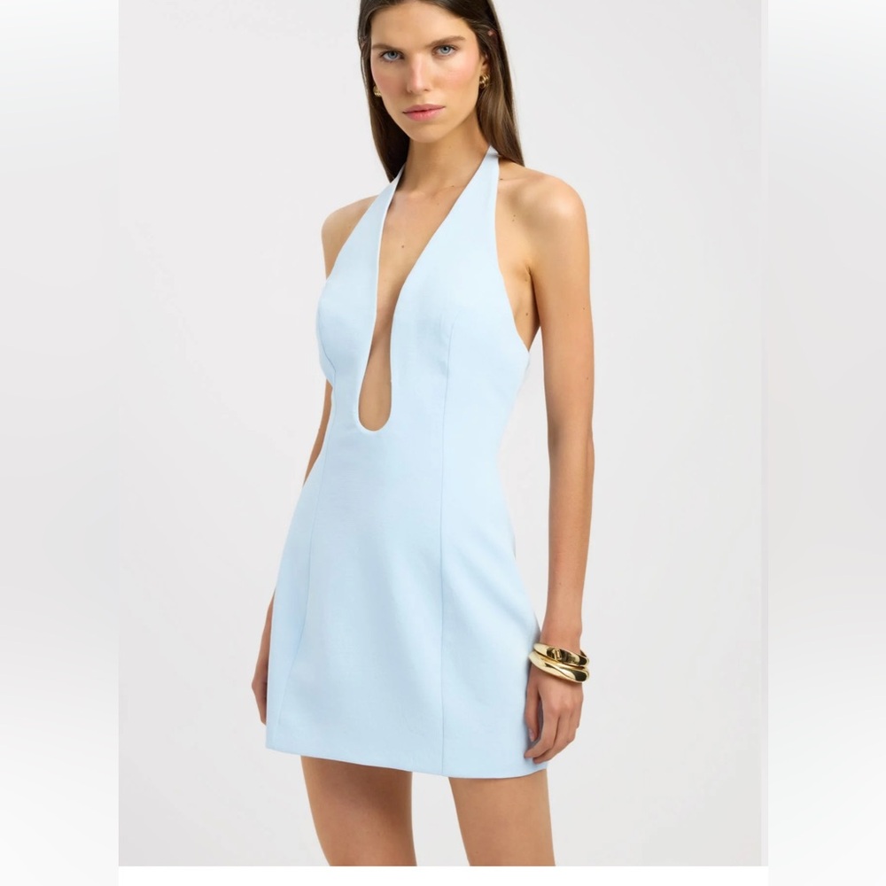 Kookai Ice Water Blue Oyster Low Cut Mini Dress - Picture 2 of 3